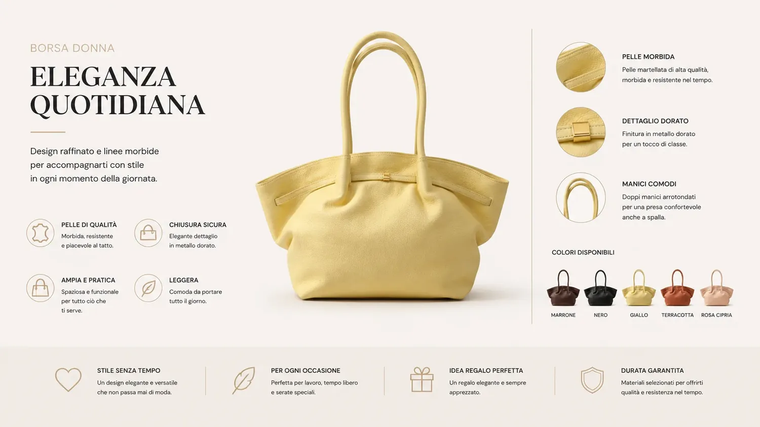 Infografica di borsa donna pelle per e-commerce | CS Creation