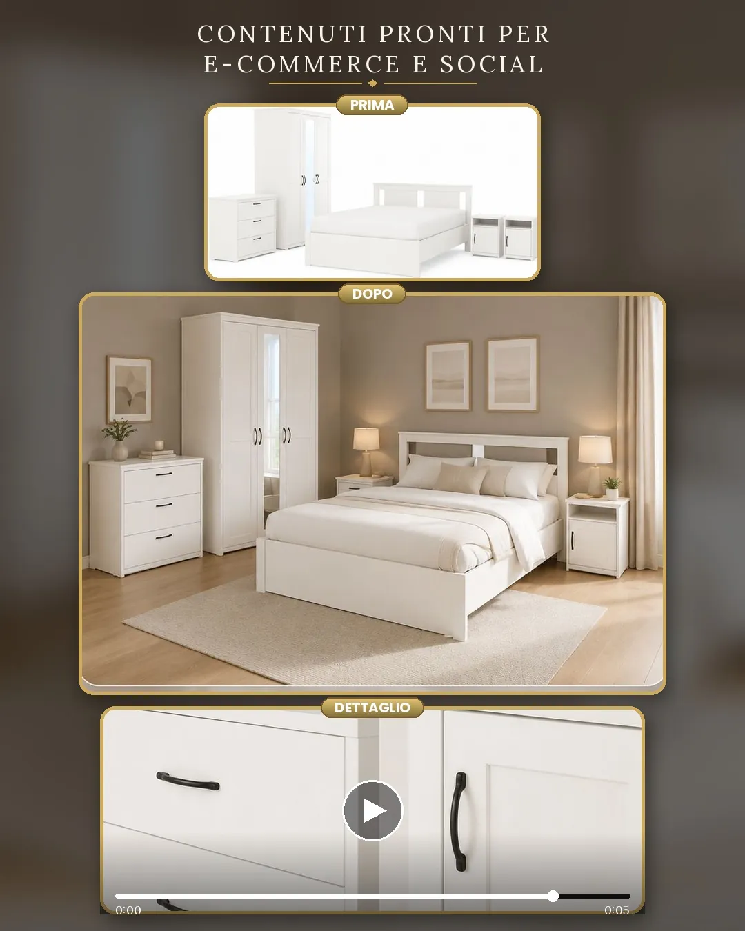 Camera da letto arredata con letto matrimoniale in stile moderno