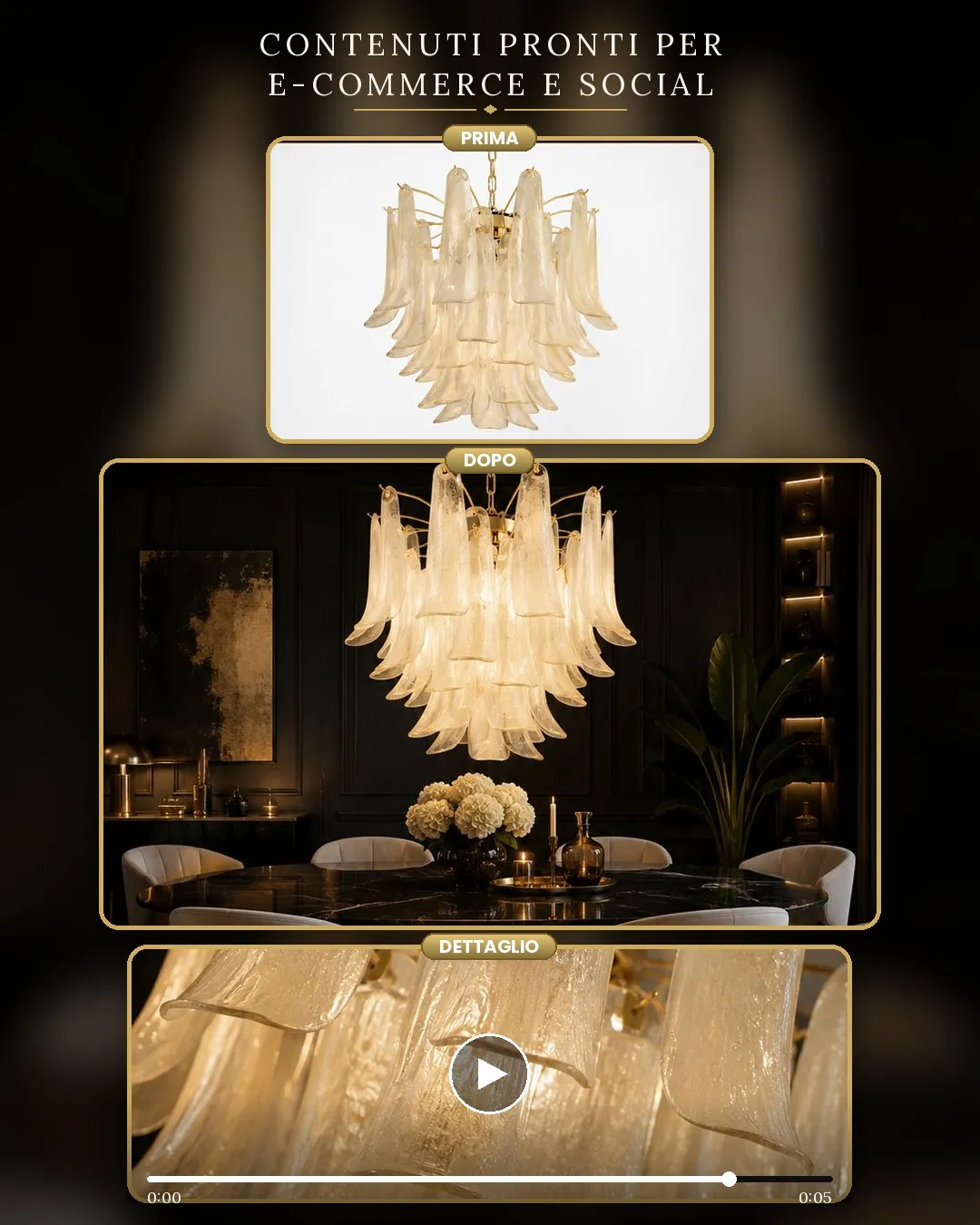 Lampadario in vetro di Murano in ambiente elegante