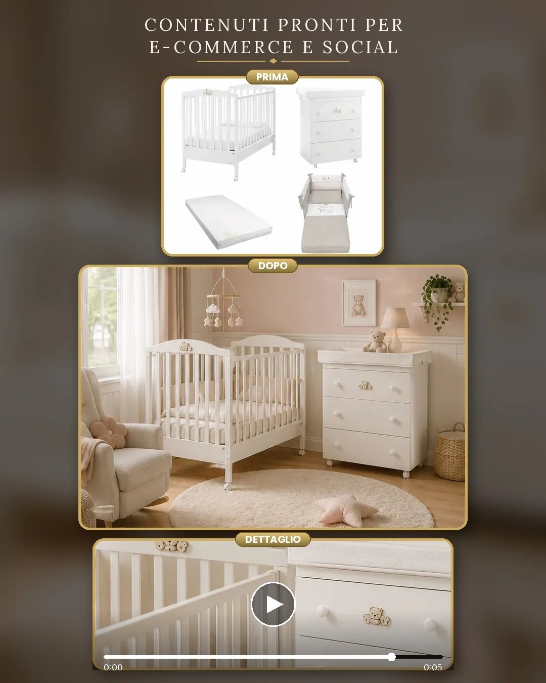 Set cameretta per neonato con culla e complementi