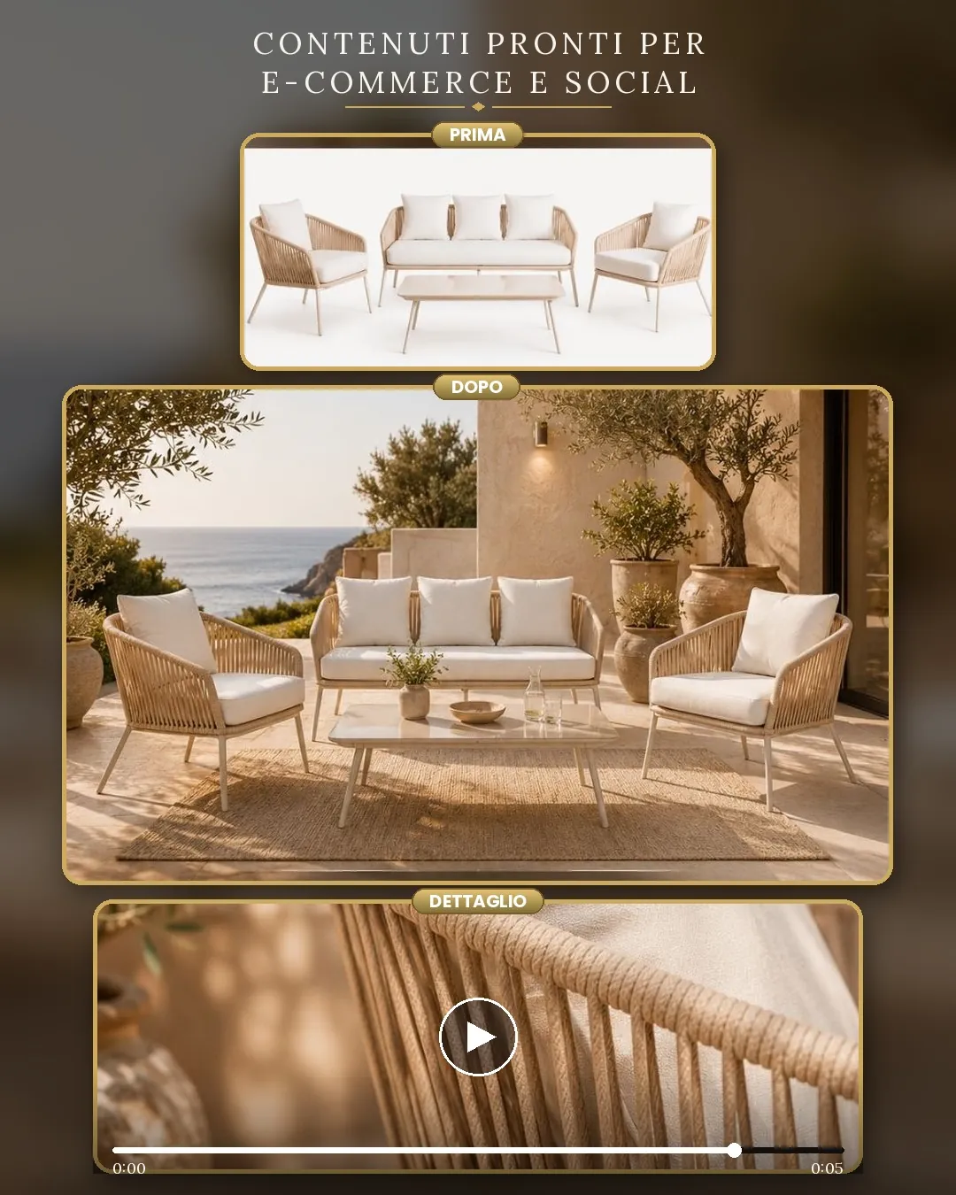 Set di arredo da esterno con tavolo e sedute da giardino
