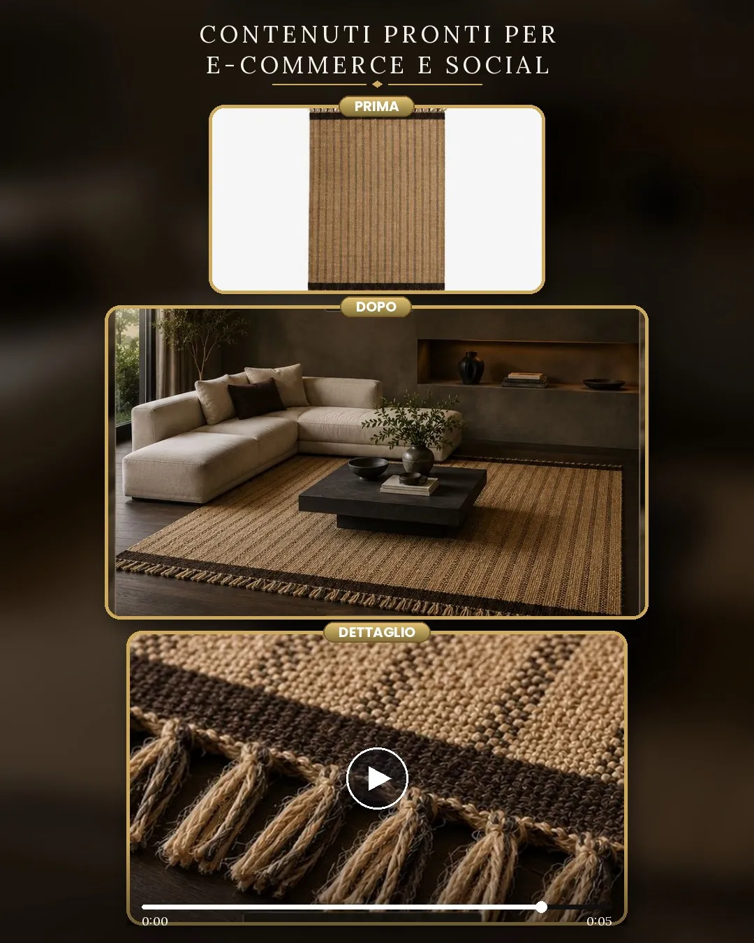 Tappeto in juta naturale in ambiente living