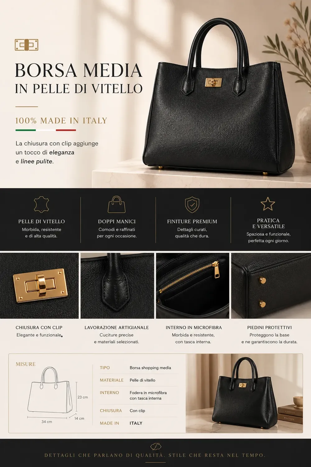Infografica di borsa nera per borse e accessori | CS Creation